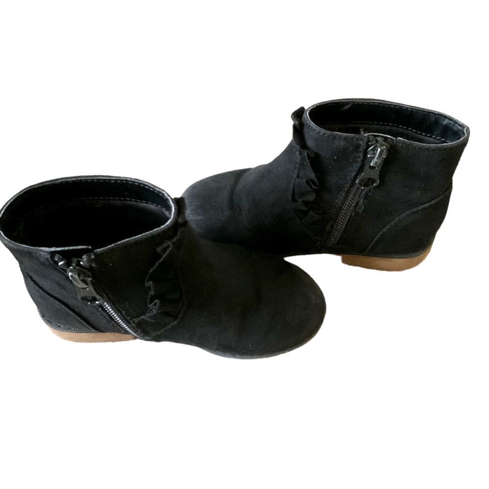 Cat And Jack Boots Black Suede  Ankle With Ruffle and Zipper Girls Size 8